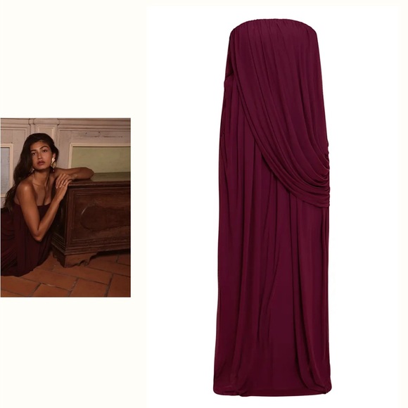 PLT label mulberry mesh drape bandeau maxi dress - Picture 3 of 9
